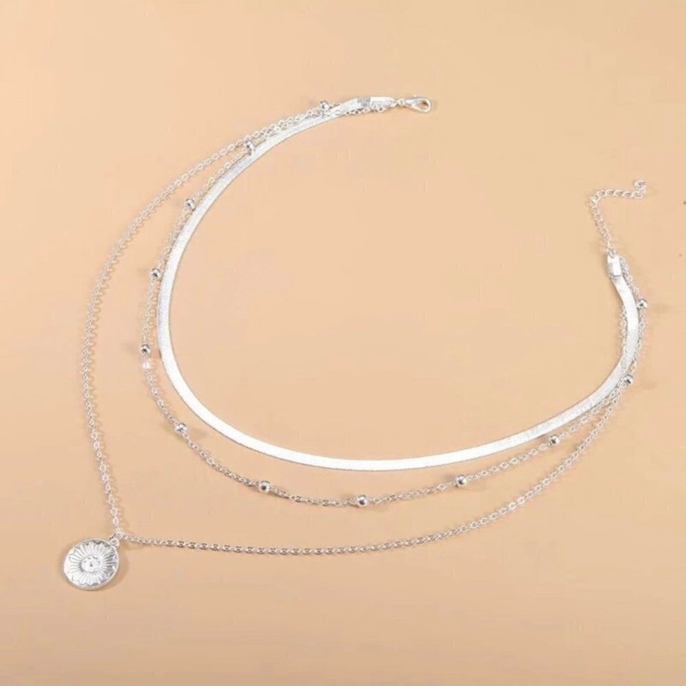 New Sun Pendant Necklace S925 Sterling Silver Multilayer Minimalist Celestial - Picture 5 of 9